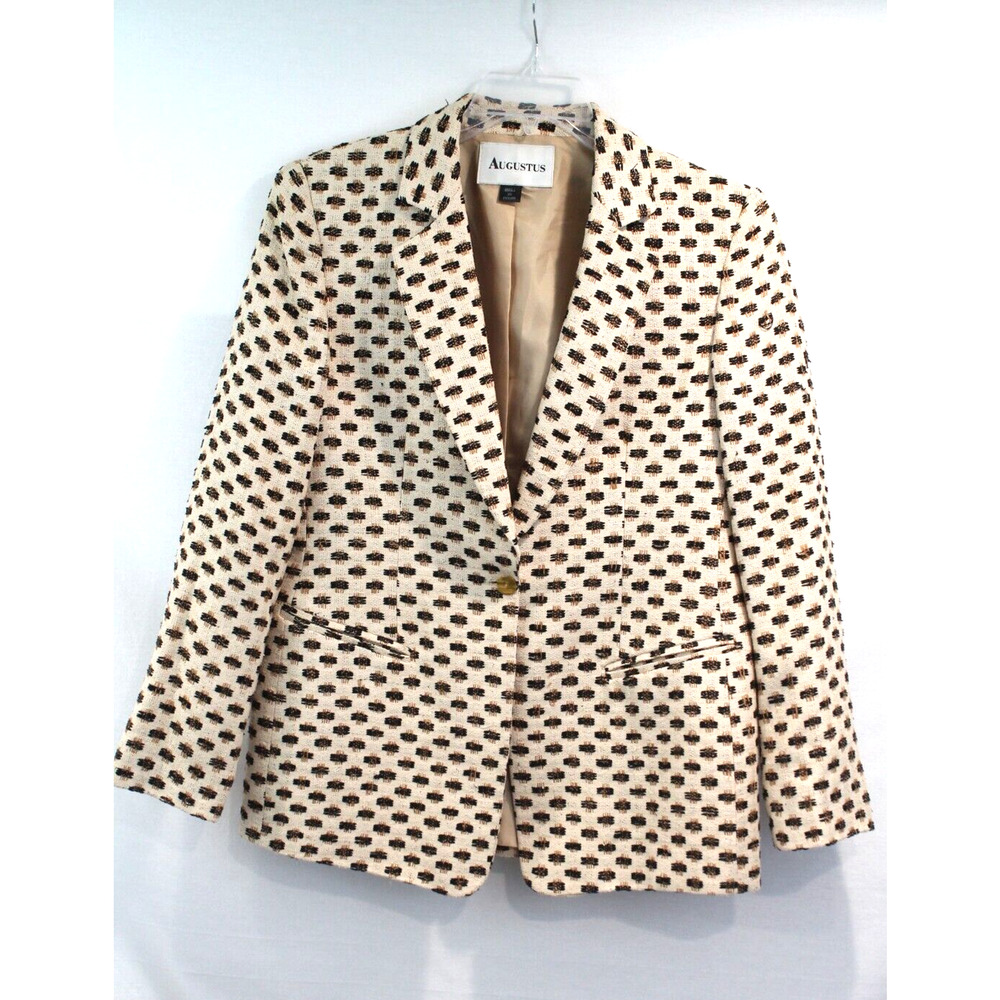 Augustus 100% Silk Blazer Women's size 8 Beige Lined Single Button Long Sleeve